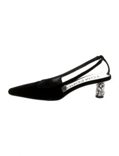 Pre-owned Tom Ford Velvet Crystal Embellishments Slingback Pumps In Black