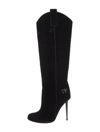 Pre-owned Tom Ford Velvet Crystal Embellishments Western Boots In Black