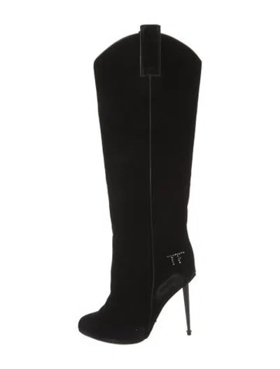 Pre-owned Tom Ford Velvet Crystal Embellishments Western Boots In Black