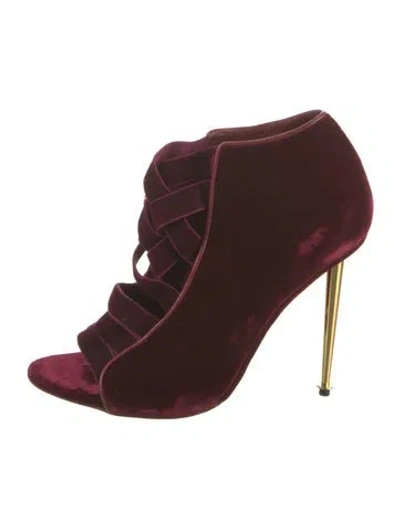 Pre-owned Tom Ford Velvet Cutout Accent Pumps In Burgundy