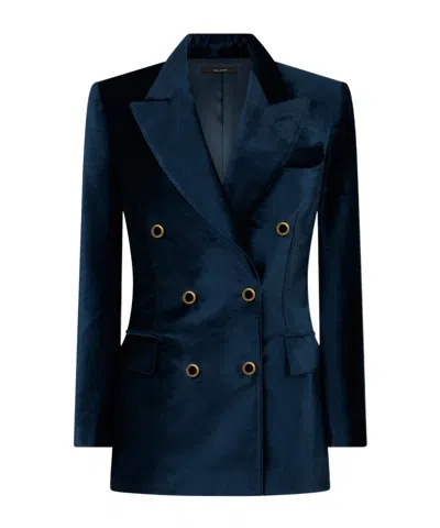 Tom Ford Velvet Double-breasted Blazer In Black