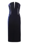 Tom Ford Strapless Velvet Midi Dress With Structured Bodice In Blue