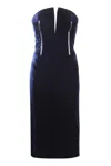 Tom Ford Strapless Velvet Midi Dress With Structured Bodice In Blue