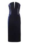 Tom Ford Strapless Velvet Midi Dress With Structured Bodice In Blue