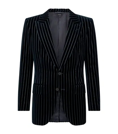 Tom Ford Velvet Embossed Dyllan Suit Jacket In Navy