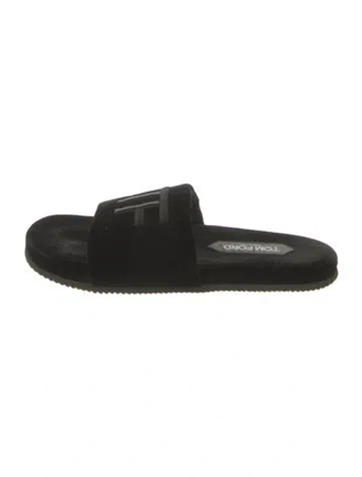 Pre-owned Tom Ford Velvet Embroidered Accent Slides In Black
