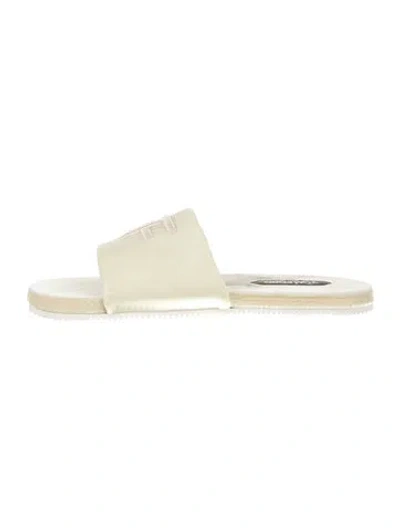 Pre-owned Tom Ford Velvet Embroidered Accent Slides In Neutral