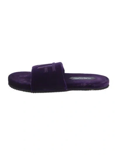 Pre-owned Tom Ford Velvet Embroidered Accent Slides In Purple