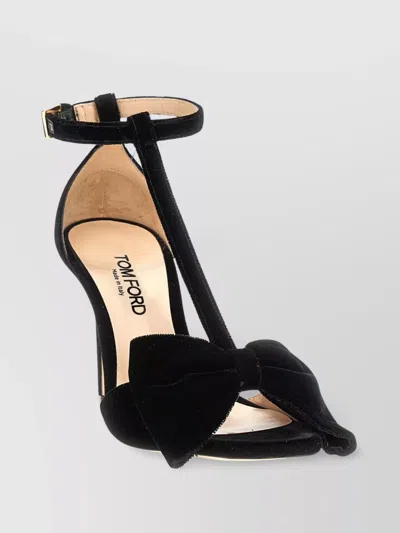Tom Ford Velvet Finish Bow Detail Open Toe Sandals In Black