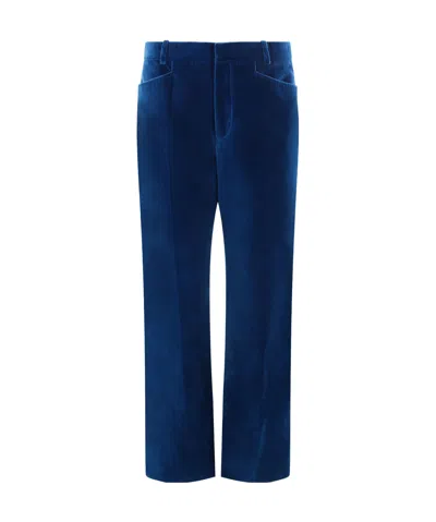 Tom Ford Velvet Flare Trousers In Blue