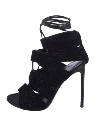 Pre-owned Tom Ford Velvet Gladiator Sandals In Black