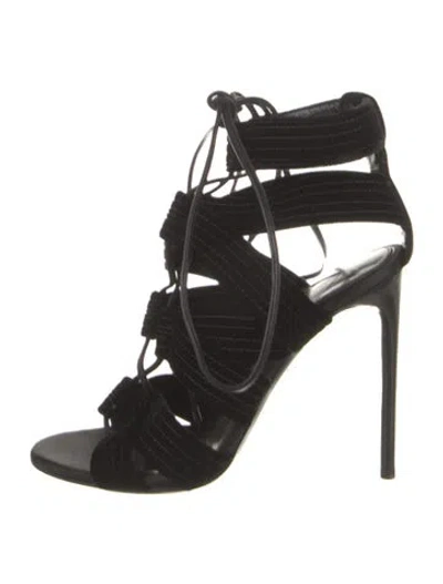 Pre-owned Tom Ford Velvet Gladiator Sandals In Black