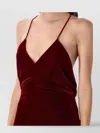 Tom Ford Velvet Gown With Deep V-neckline And Open Back In Burgundy