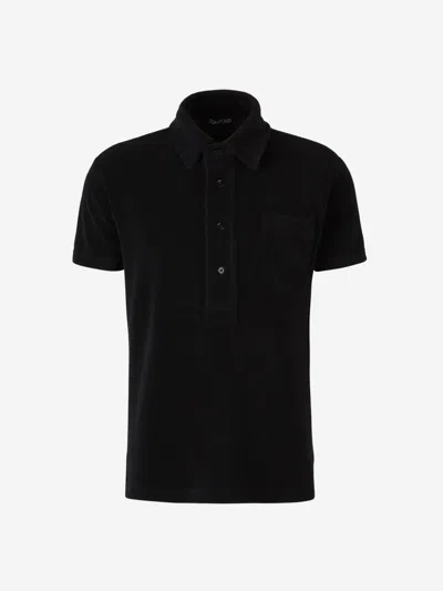 Tom Ford Velvet Knitted Polo In Black