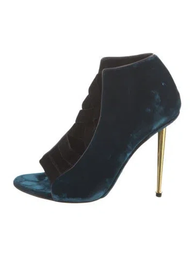 Pre-owned Tom Ford Velvet Lace-up Boots In Blue