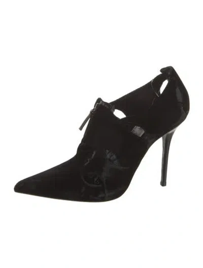 Pre-owned Tom Ford Velvet Leather Trim Embellishment Pumps In Black