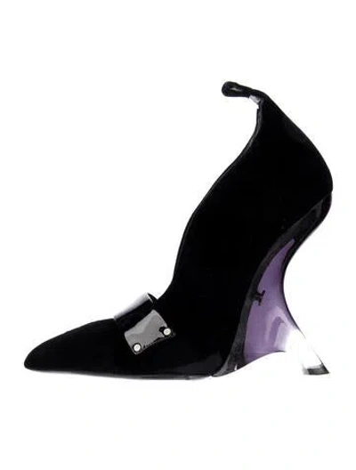Pre-owned Tom Ford Velvet Leather Trim Embellishment Pumps In Black