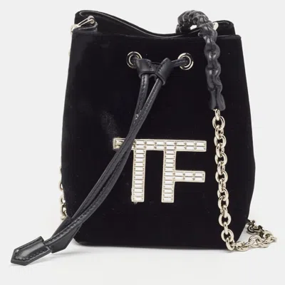 Tom Ford Velvet Mini Tf Crystals Bucket Bag In Black