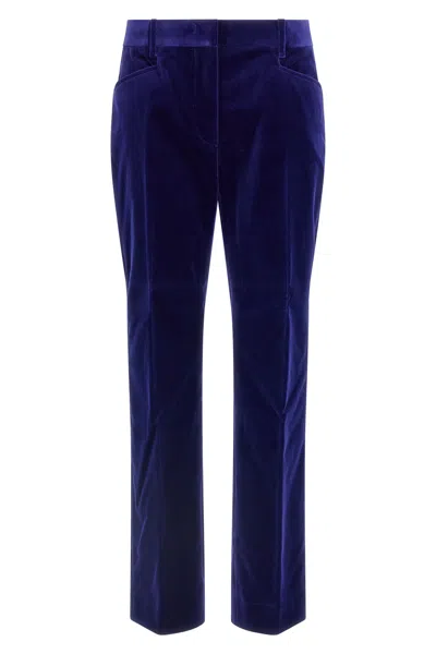 Tom Ford Luxe Velvet Trousers With Pockets And Loops In Blue
