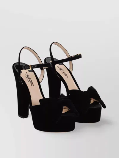 Tom Ford Velvet Platform Sandals Block Heel In Black