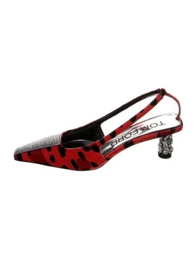 Pre-owned Tom Ford Velvet Printed Slingback Pumps In Red