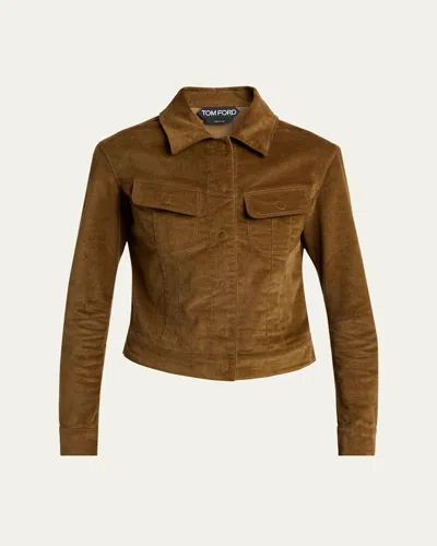 Tom Ford Velvet Slim Single-breasted Jacket In Brown