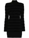 Tom Ford Velvet Stripe Long Sleeve Knit Minidress In Black