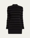 Tom Ford Velvet Stripe Long Sleeve Knit Minidress In Black