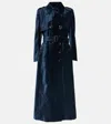 Tom Ford Long Blue Trench Coat With Matching Belt In Velvet Woman In Blue