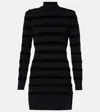 Tom Ford Velvet Stripe Long Sleeve Knit Minidress In Black
