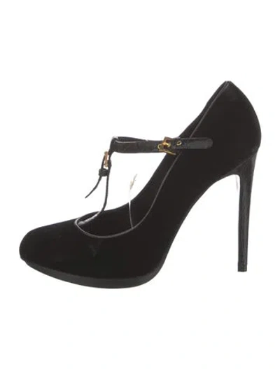 Pre-owned Tom Ford Velvet T-strap Pumps In Black