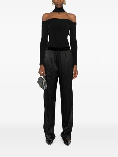 Tom Ford Velvet Waistband Trousers In Black