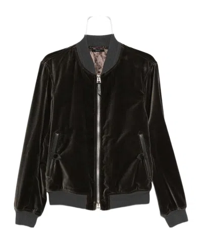 Tom Ford Velvet Zip-front Bomber Jacket In Black