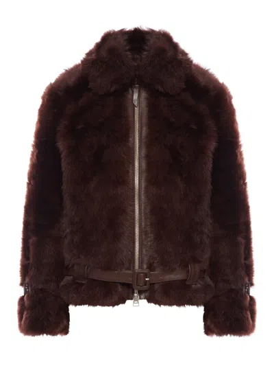 Tom Ford Velvety Sheepskin Jacket In Burgundy