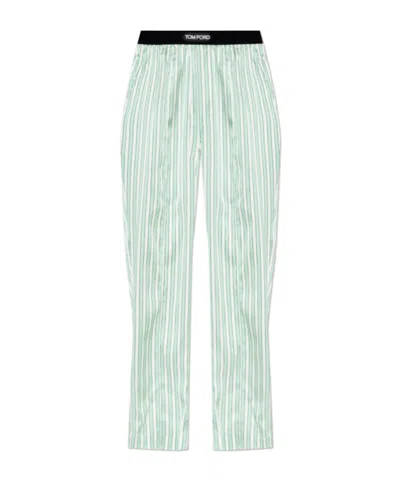 Tom Ford Verde Parte Inferior De Pijama De Seda In Green