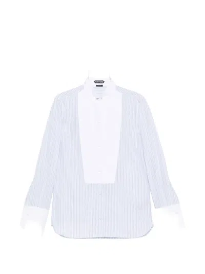Tom Ford Vertical-stripe Bib-front Shirt In Blue