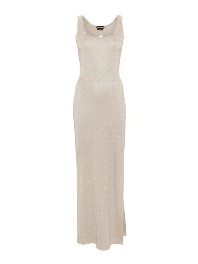 Tom Ford Taupe Halterneck Knit Evening Maxi Dress In Ig021 Grey Snow
