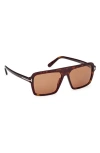 Tom Ford Men's Vincent Acetate Rectangle Sunglasses In Dark Havana Eco/t Logo