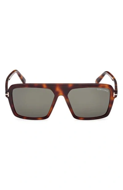 Tom Ford Vincent 56mm Pilot Sunglasses In Shiny Classic Havana/green