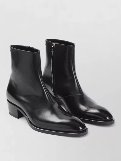 Tom Ford Burnished Vincent Leather Boot With Brass Heel Accent In Black