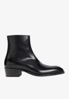Tom Ford Vincent Burnished Leather Ankle Boots In Animal Print
