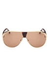 Tom Ford Men's Vicenzo Metal And Acetate Aviator Sunglasses In Deep Gold/t Logo/brown