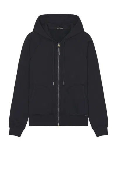 Tom Ford Vintage Garment Dyed Zip Hoodie In Space Blue