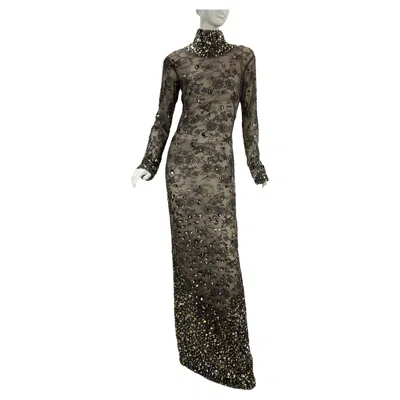 Pre-owned Tom Ford Vintage Nwt  *broken Mirror* Lace Smokey Gray Crystal Beaded Dress It 42