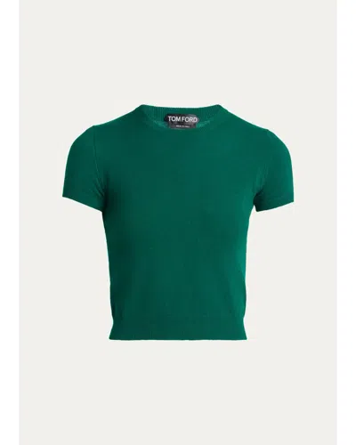 Tom Ford Vintage Washed Cashmere Short-sleeve Crop Sweater In Green