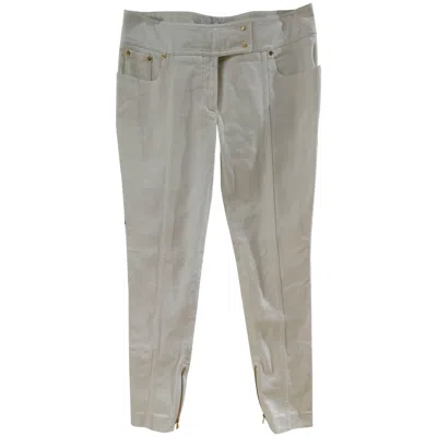 Pre-owned Tom Ford Vintage Women's White Cotton Trousers With Gold Tone Studs