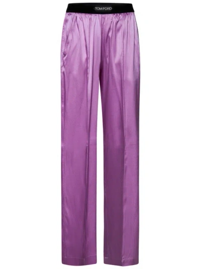 Tom Ford Violet Stretch Silk Satin Pajama-style Pants In Purple
