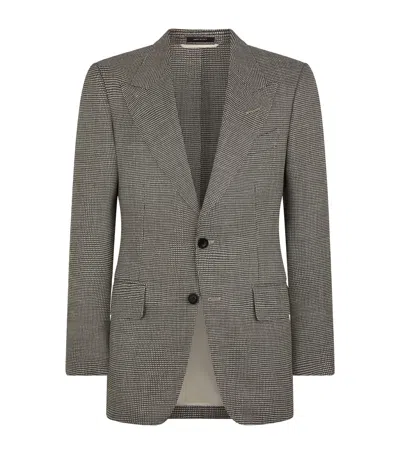 Tom Ford Virgin Wool-blend Houndstooth Shelton Blazer In Brown