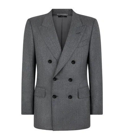 Tom Ford Virgin Wool Double-breasted Blazer In Gray