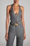 Tom Ford Wool Halterneck Open-back Vest With Dart Detailing In Ig164 Grey Melange